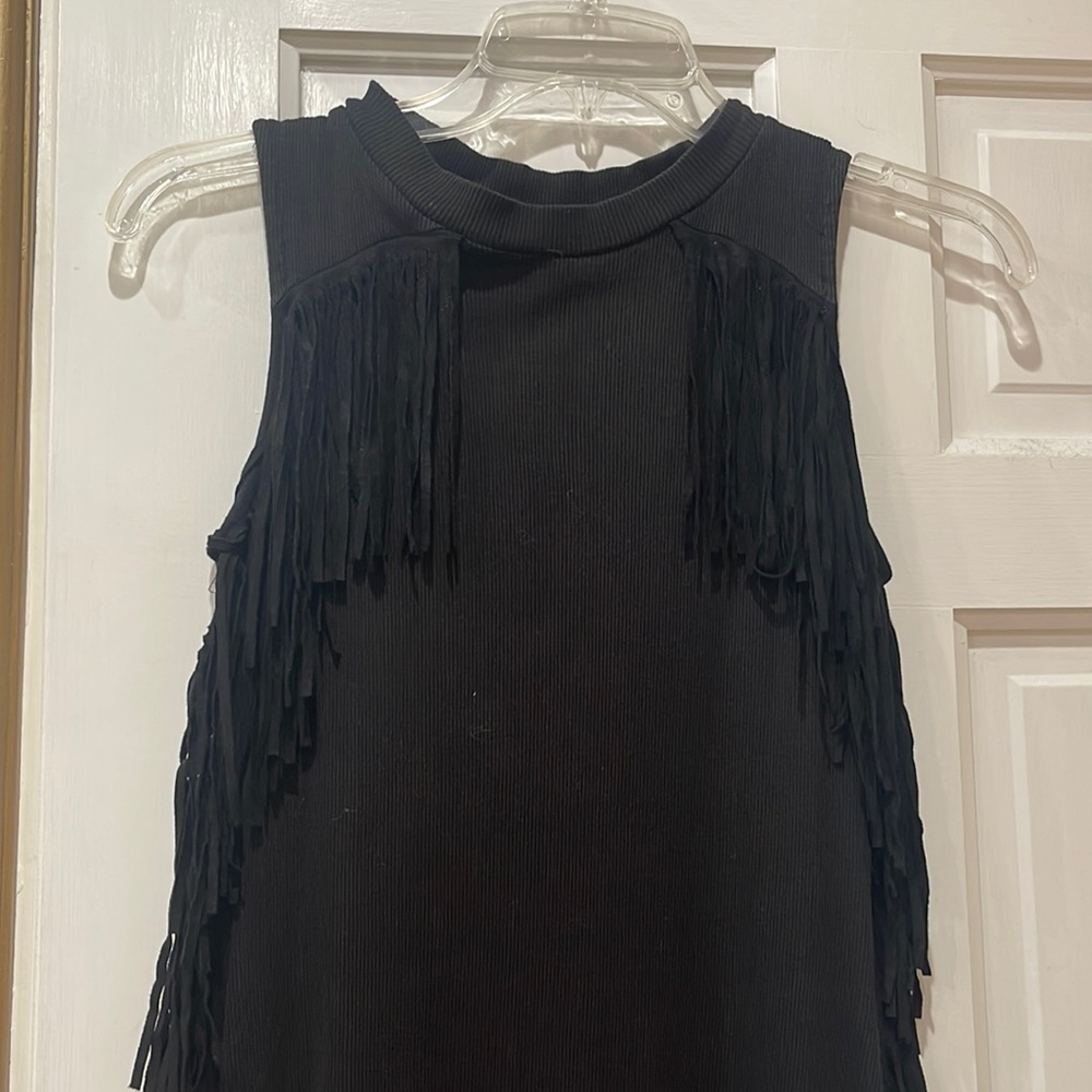 Topshop black fringe dress
